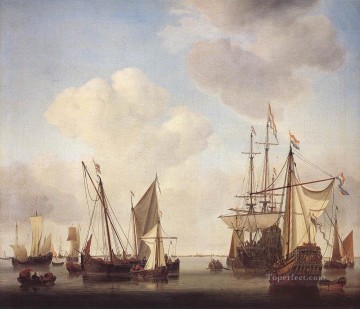  Marina Lienzo - Buques de guerra en Amsterdam marine Willem van de Velde el Joven